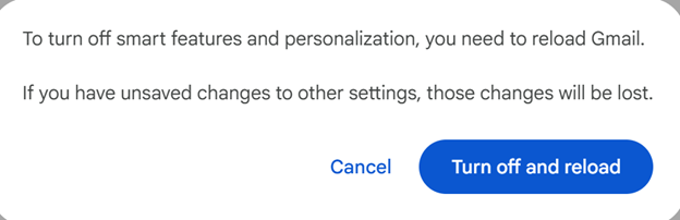 Confirming Gmail smart features are disabled