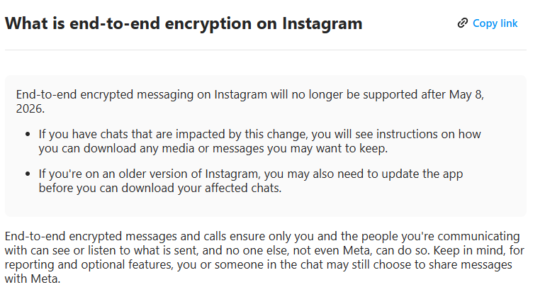 Meta's official statement on removing encryption