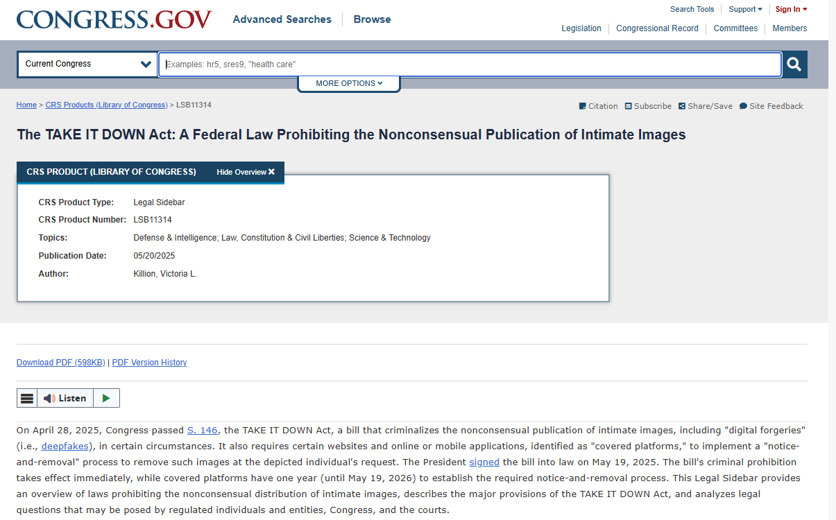 Take It Down Act timeline