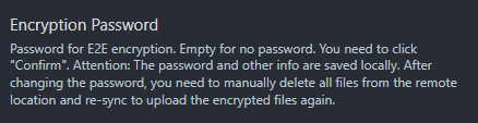 Encryption password field in Remotely Save settings