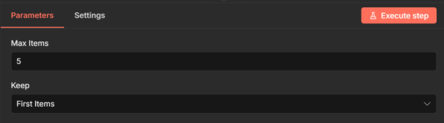 Limit node set to 5 results in n8n